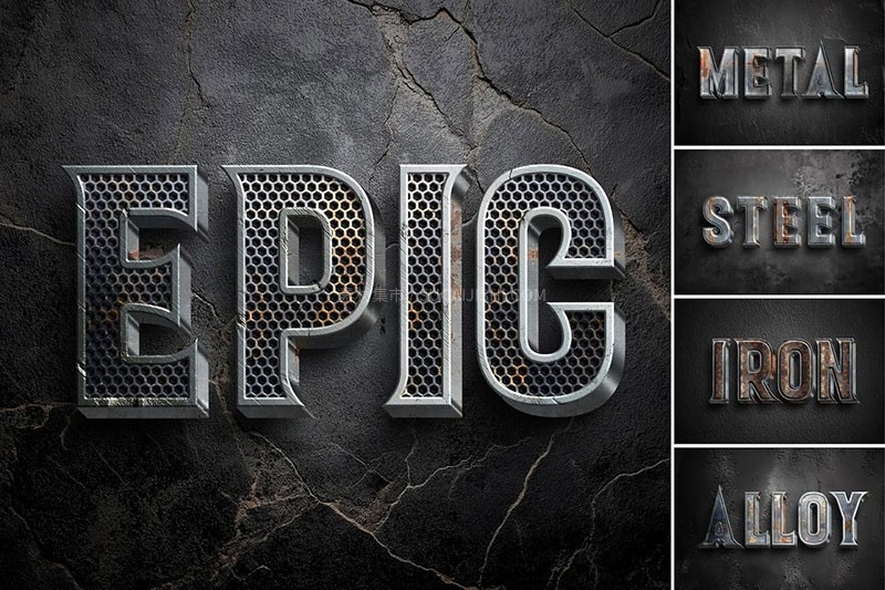 5款电影级金属质感文字特效PSD模板